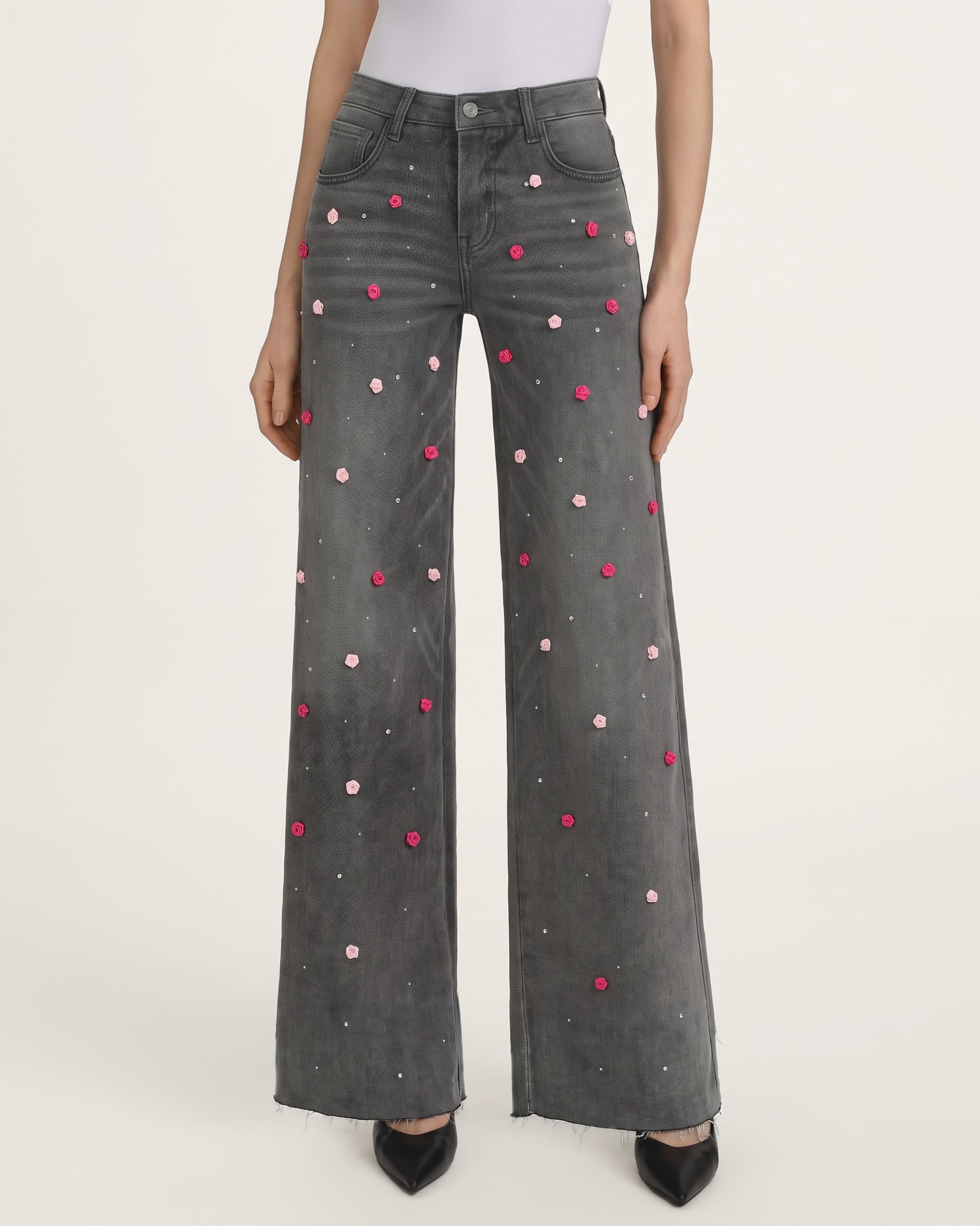 The Romantic Mini Rose Wide-Leg Jeans - Stormy Weather