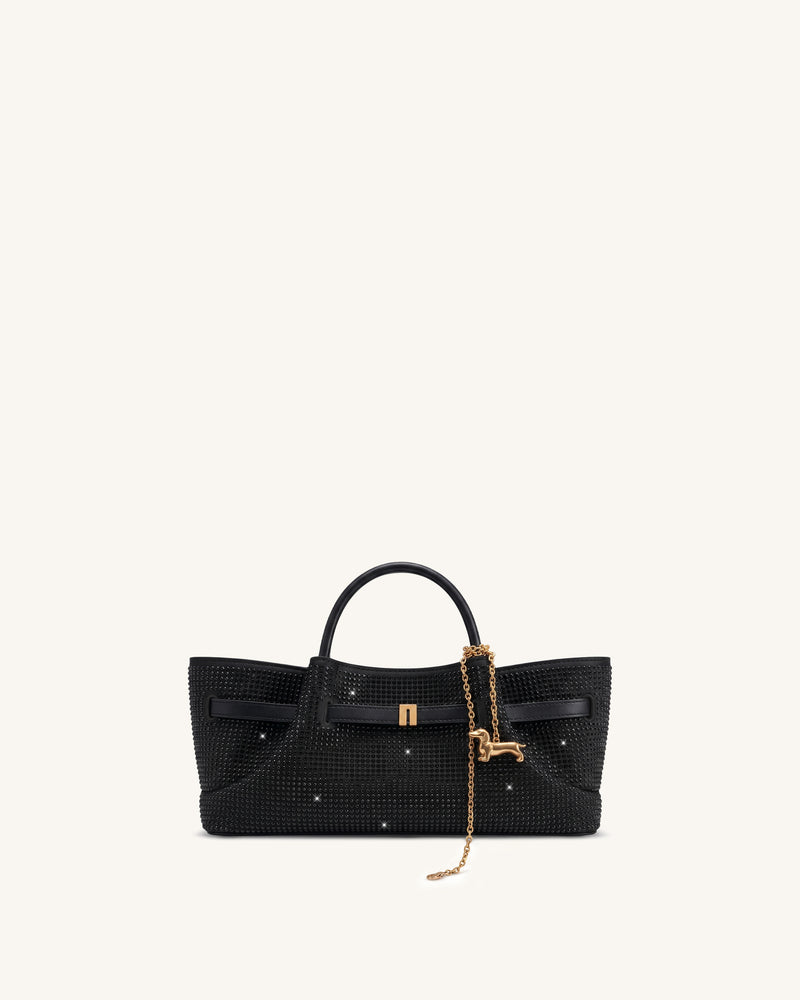 Maeve Artificial Crystal Dachshund Metal Charm Tote Bag - Black
