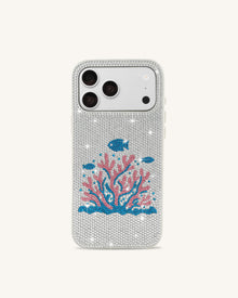Pink Coral Artificial Crystal Phone Case - White