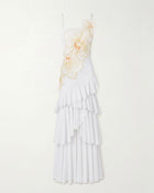 Orchid Embroidered Ruffled One-Shoulder Maxi Dress - Ivory