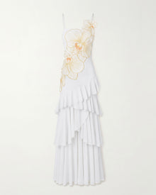 Orchid Embroidered Ruffled One-Shoulder Maxi Dress - Ivory