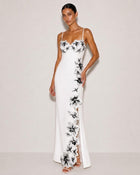 Flower Embroidered Spaghetti Strap Maxi Dress - White