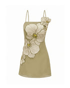 Orchid Appliqué Mini Dress - Light Khaki Grey