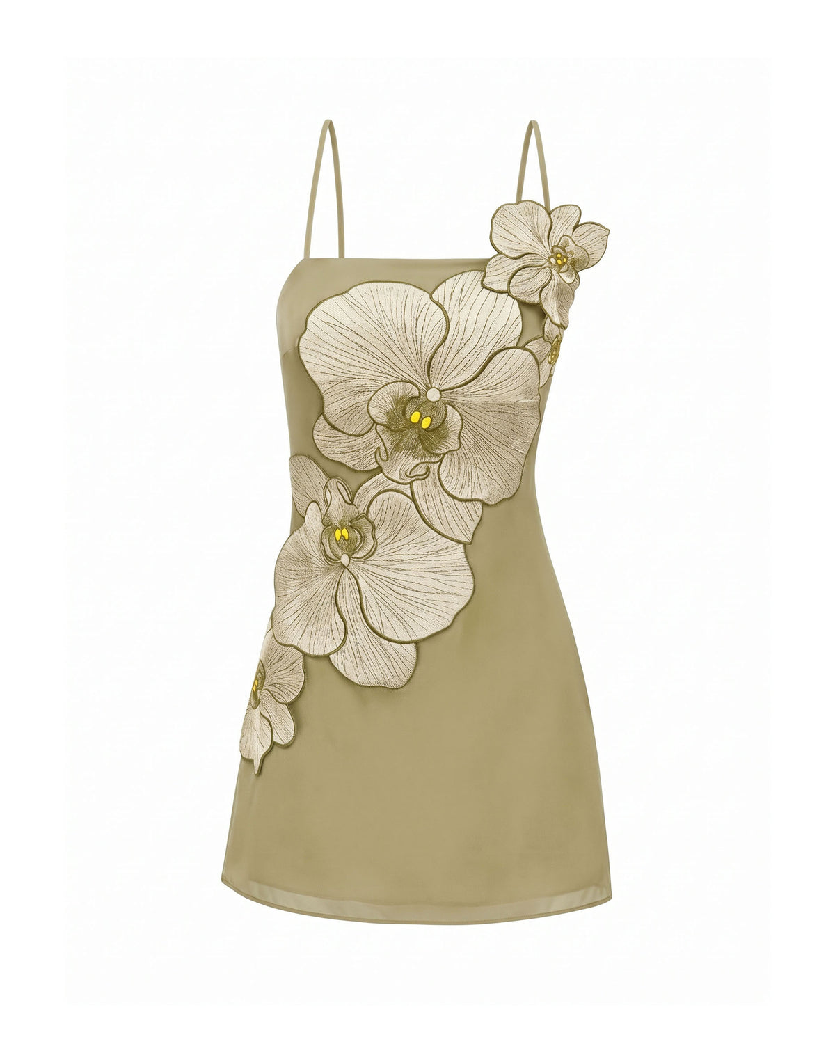 Orchid Appliqué Mini Dress - Light Khaki Grey