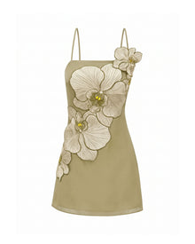 Orchid Appliqué Mini Dress - Light Khaki Grey