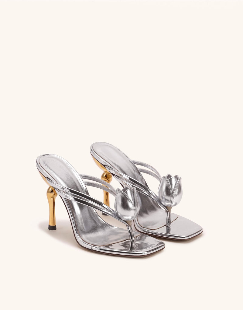 Amara Metallic 3D Tulip Heeled Sandals - Silver