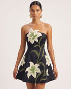 Lily Floral Print Strapless A-Line Mini Dress - Black
