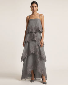 Orchid Embroidered Layered Maxi Dress - Grey