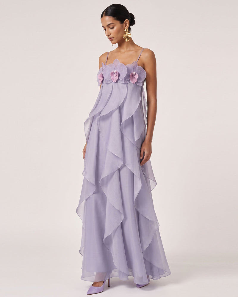 Orchid Embroidered Organza Maxi Dress - Light Purple