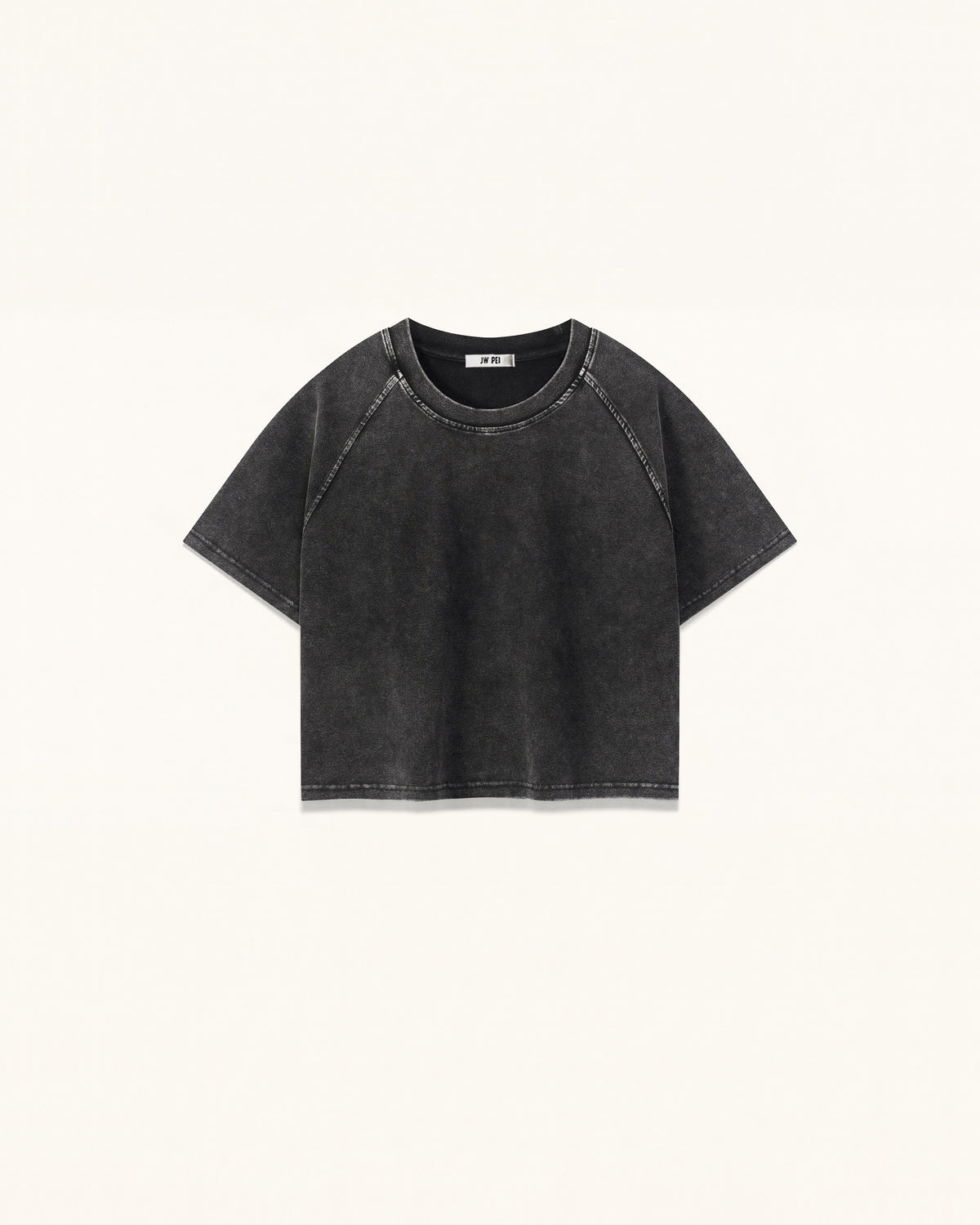 Distressed Raglan Cropped Tee - Faded Obsidian