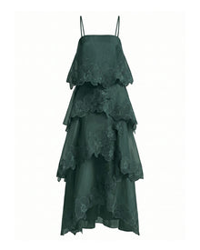 Orchid Embroidered Layered Maxi Dress - Dark Green