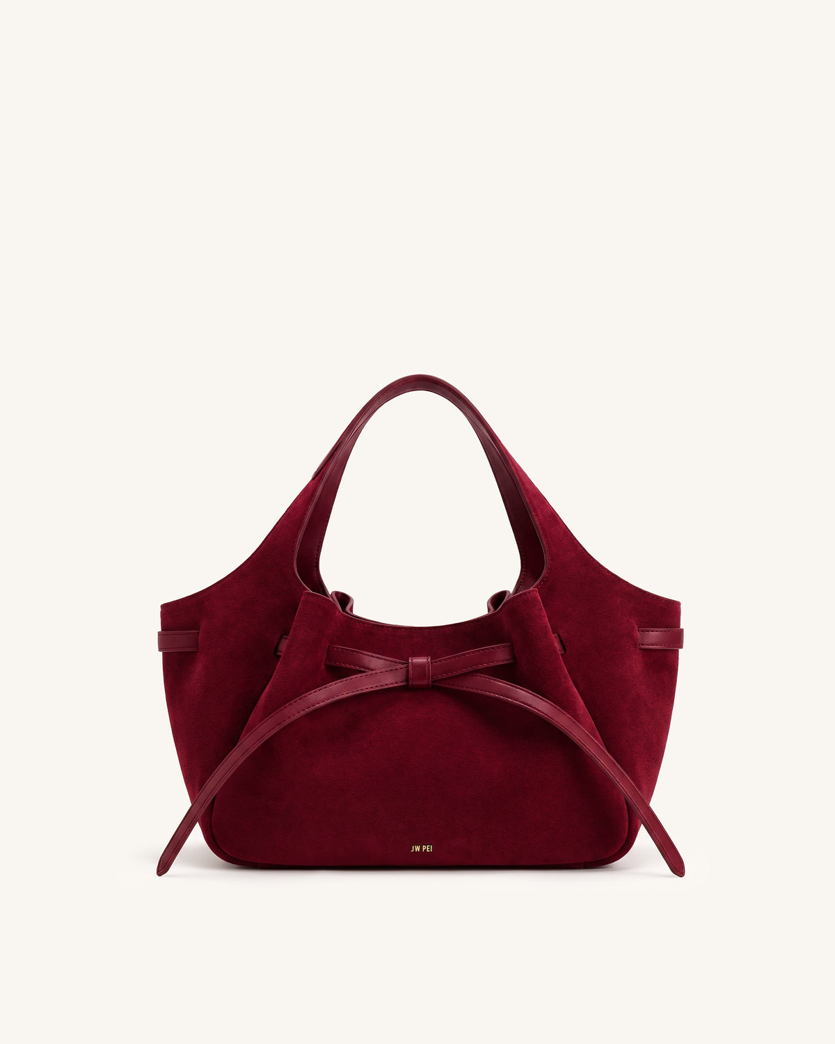 Mabel Faux Suede Soft Bow Tote Bag - Burgundy