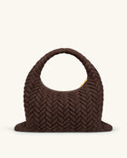 Cora Large Faux Suede Quilting Hobo Shoulder Bag - Dark Brown