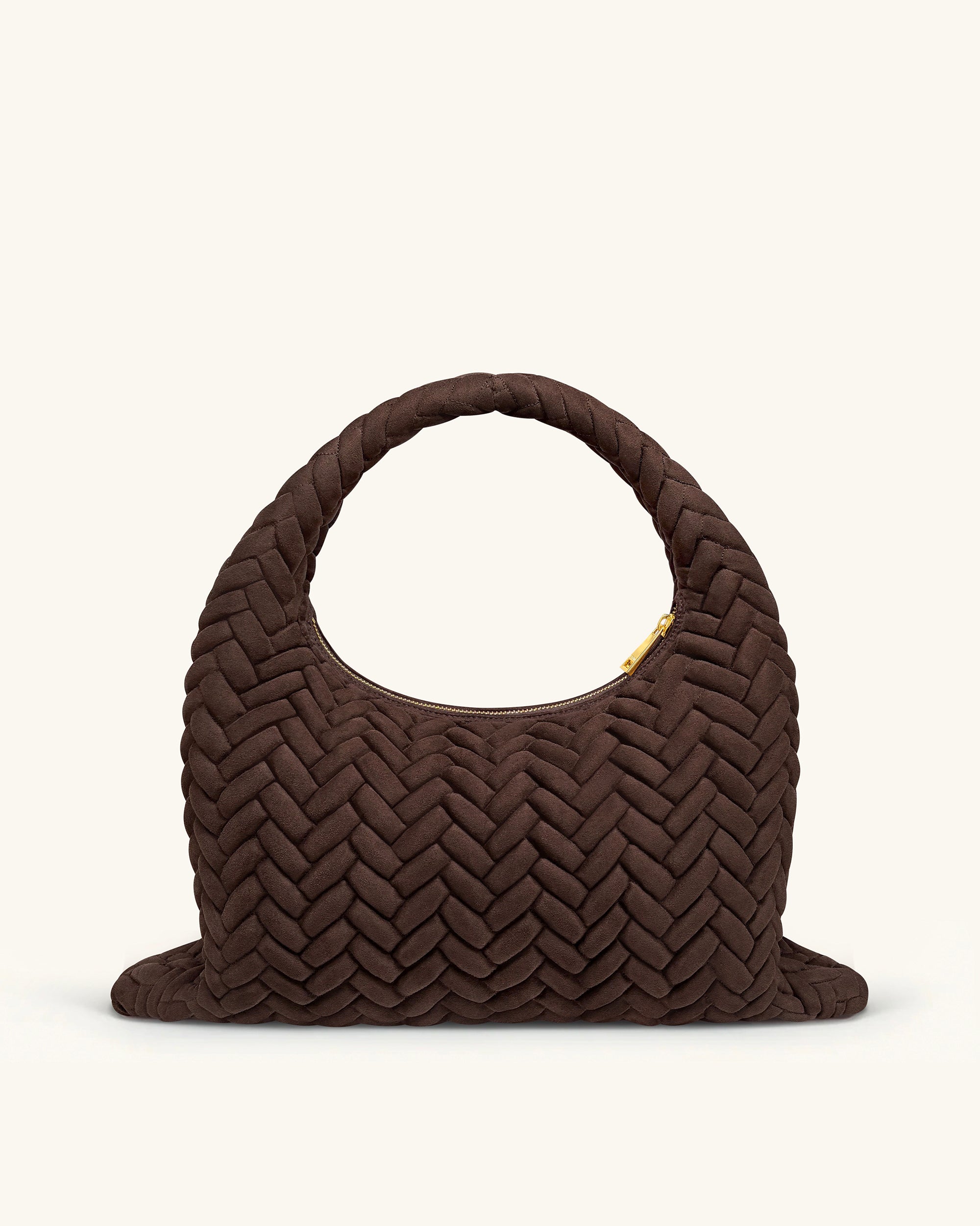 Cora Large Faux Suede Quilting Hobo Shoulder Bag - Dark Brown