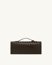 Celeste Woven Textured Envelope Top Handle Bag - Dark Brown