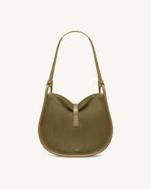 Arla Small Faux Suede Hobo Bag - Olive Green