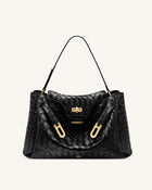 Rhea Large Woven Textured Shoulder Bag - Black