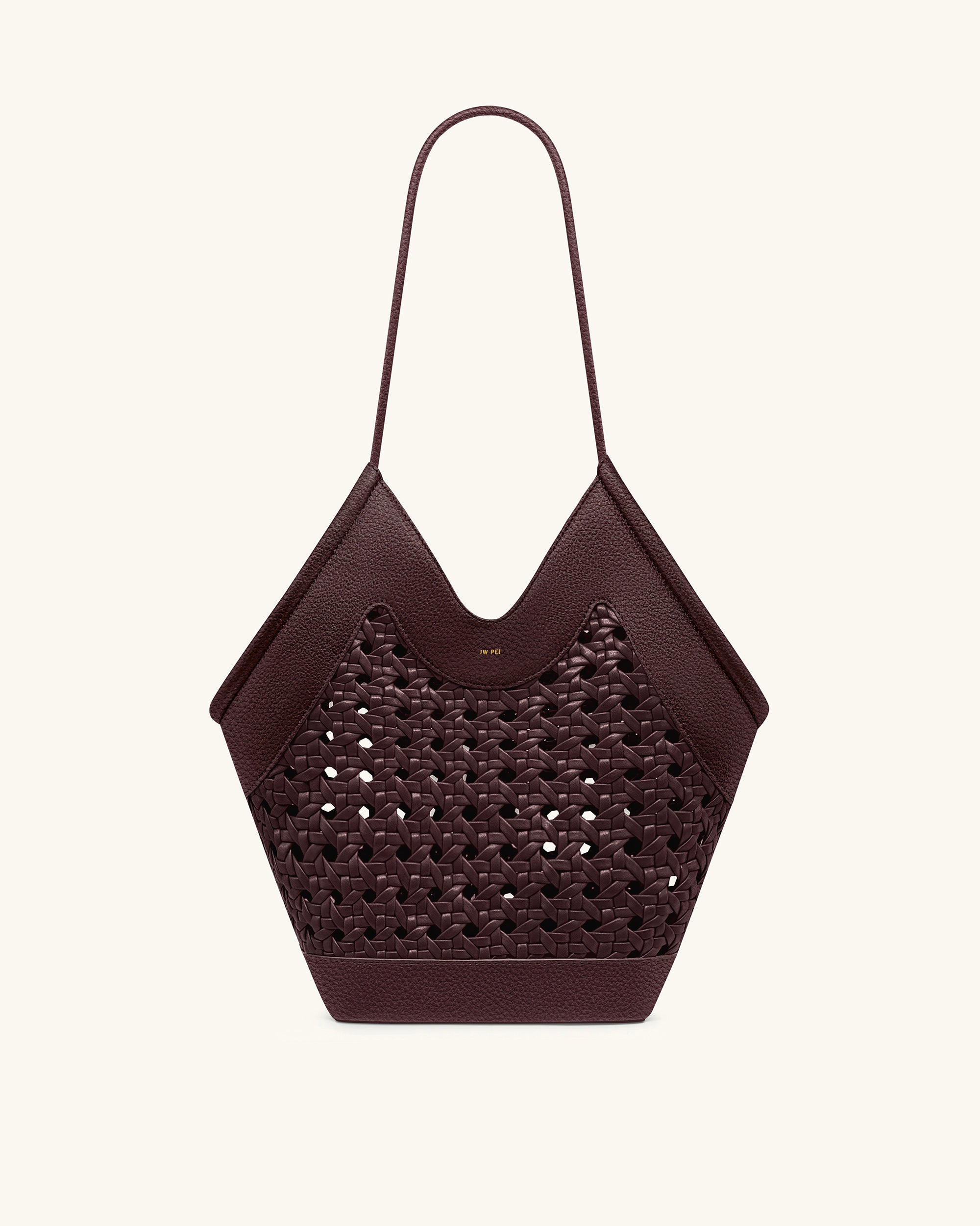 Maribel Woven Panel Tote Bag - Burgundy