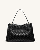 Rhea Large Woven Textured Shoulder Bag - Black