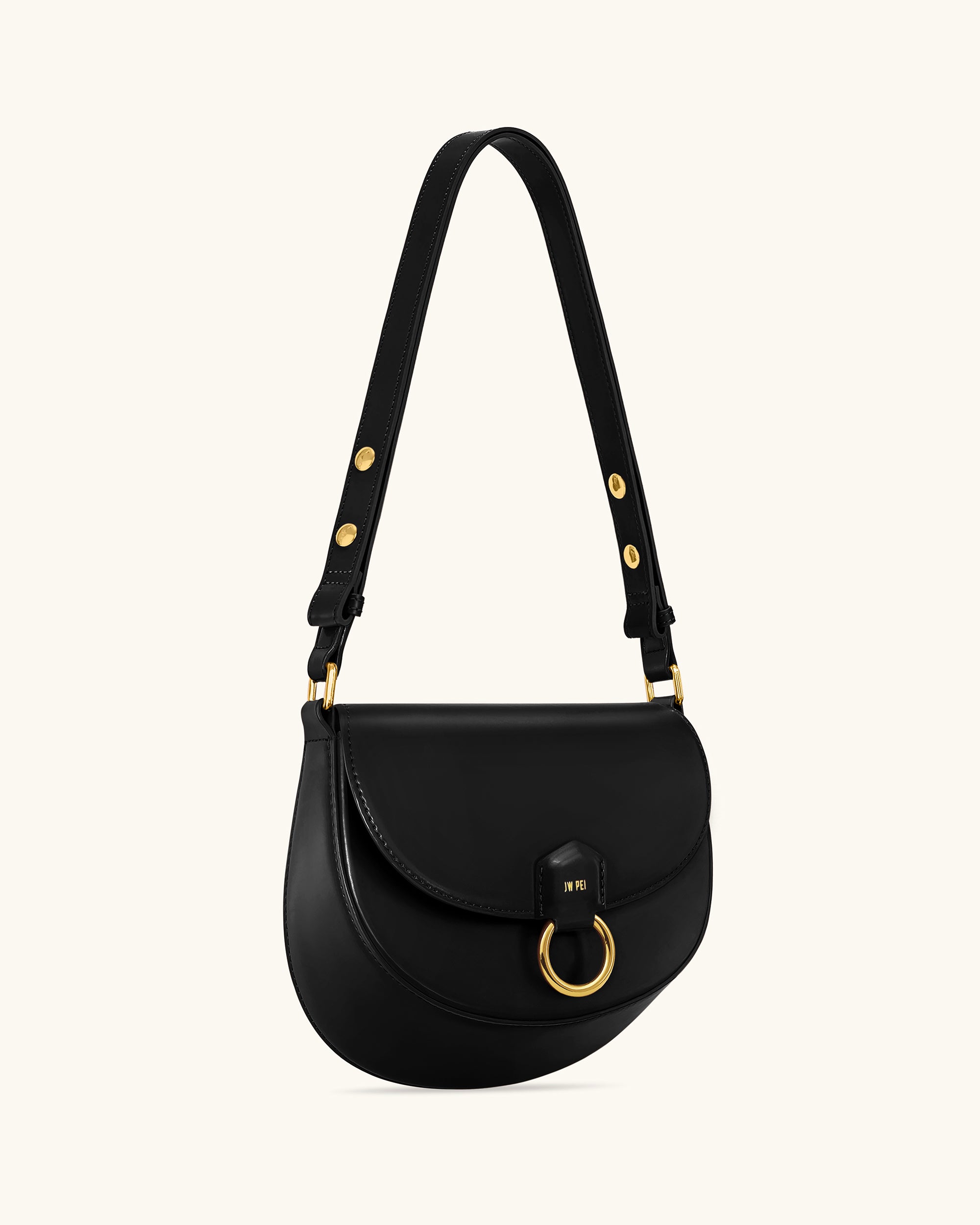 Diana Ring Flap Saddle Bag - Black