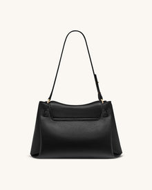 Rhea Pebbled Double Buckle Shoulder Bag - Black