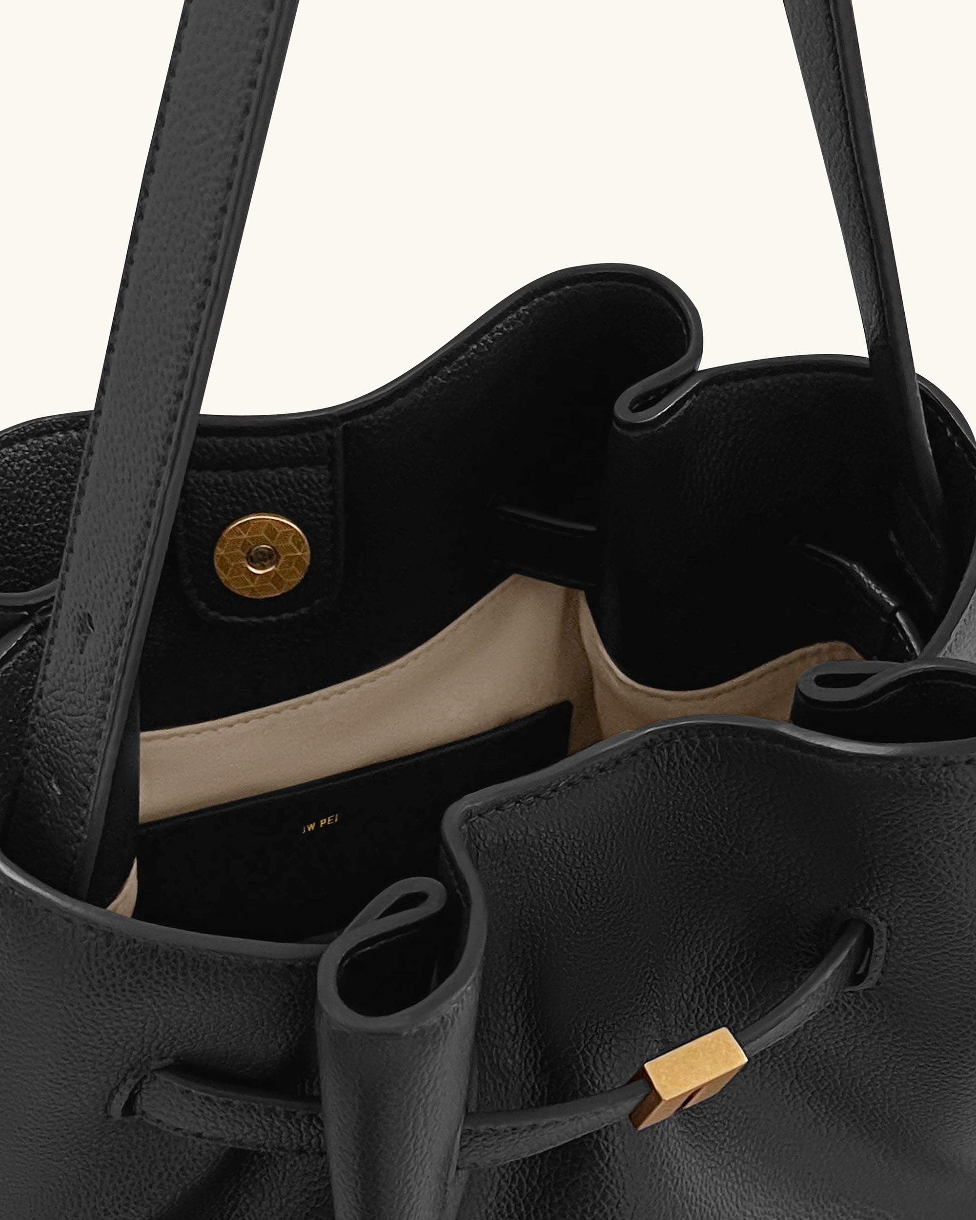 Clara Lock Accent Bucket Shoulder Bag - Black