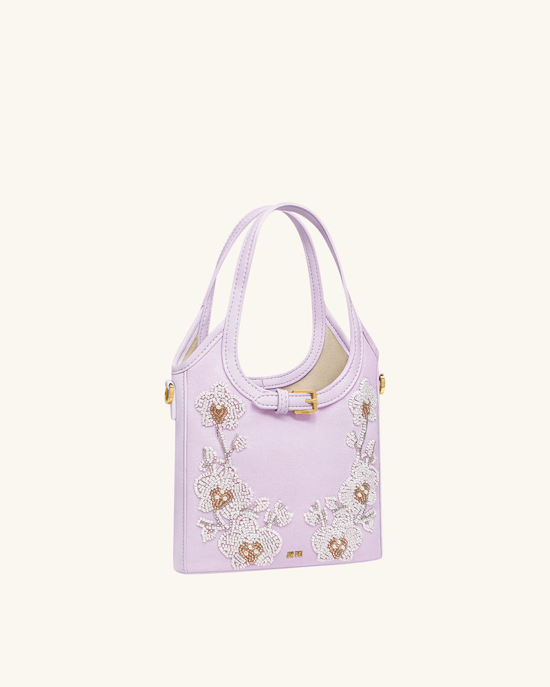 Brooke Mini Belted Embellished Orchid Beaded Top Handle Bag - Lavender