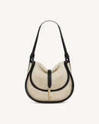 Arla Small Faux Suede Hobo Bag – Black Canvas