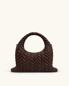 Cora Faux Suede Quilting Handle Bag - Dark Brown