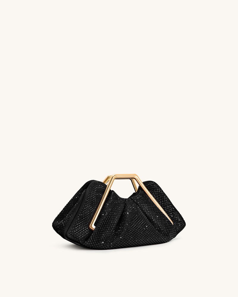 Lila Artificial Crystal Metal Frame Clutch - Black