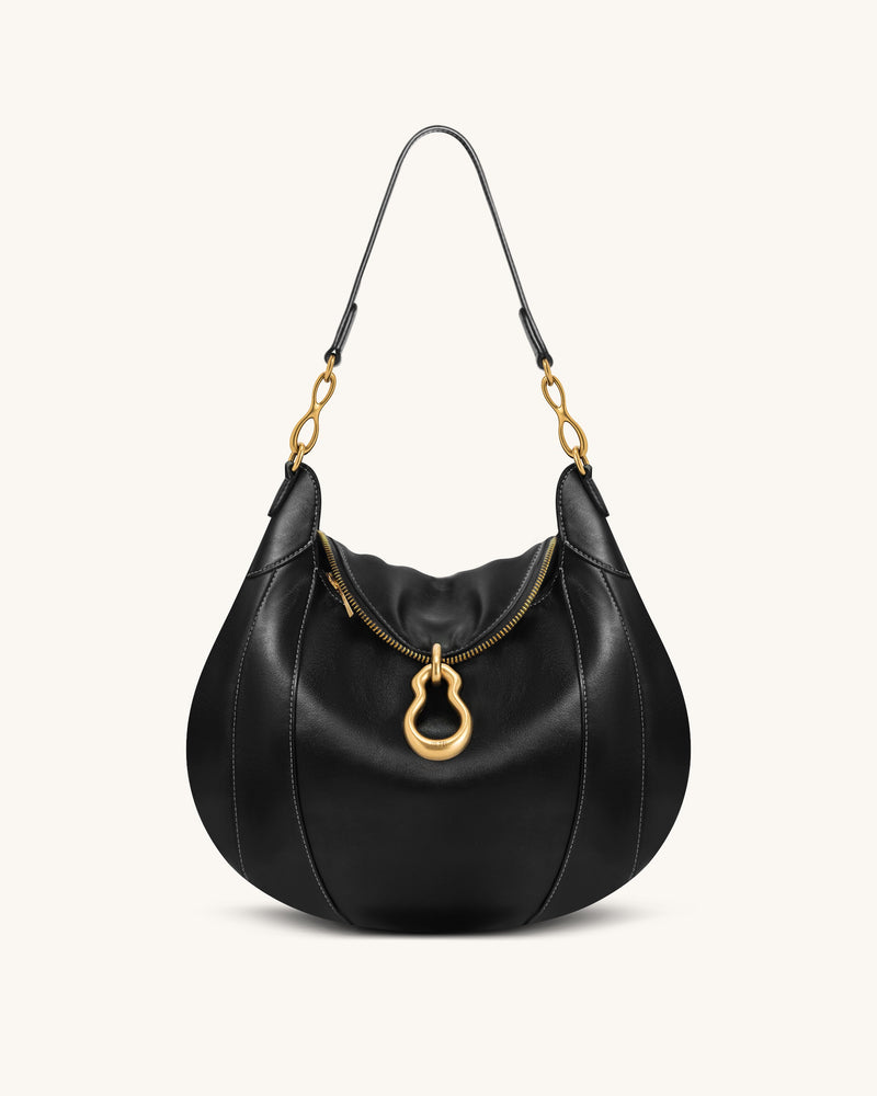 Daria Metal Pendant Embellished Shoulder Bag - Black