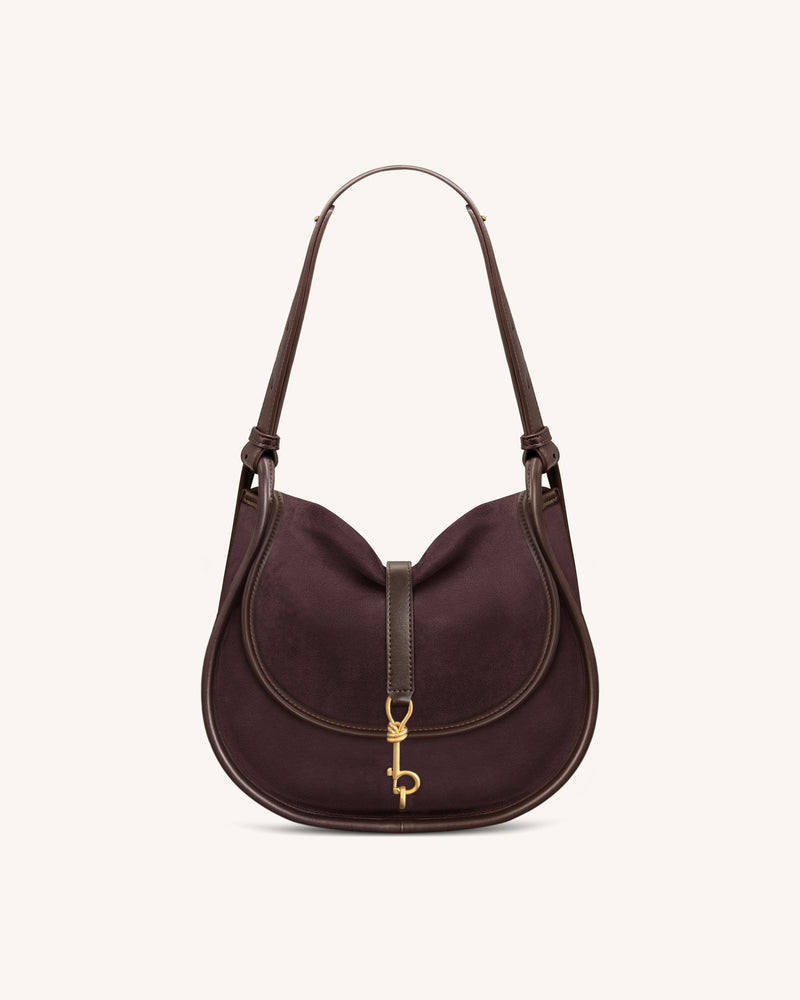 Arla Small Faux Suede Hobo Bag - Chocolate