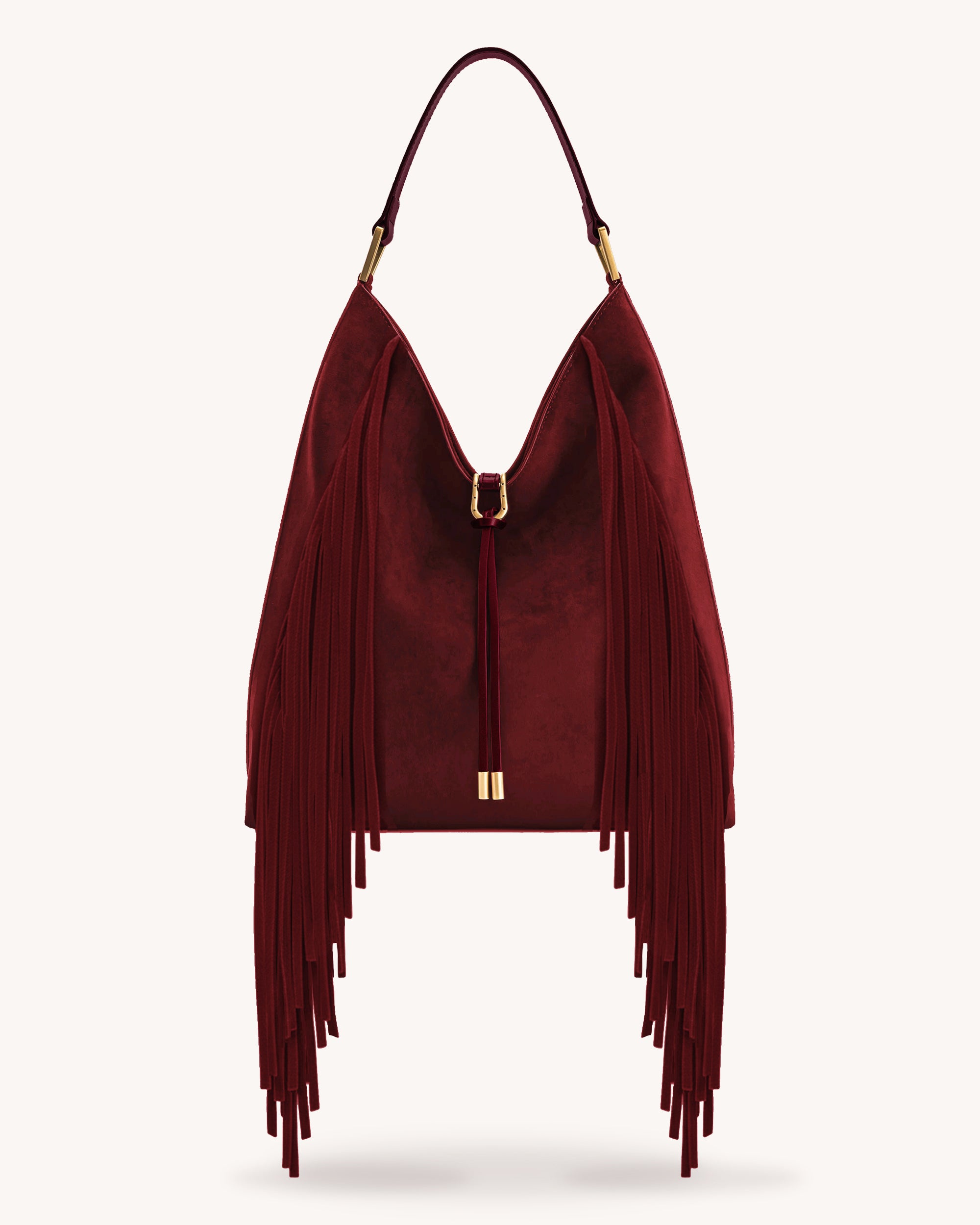 Aria Faux Suede Fringe Shoulder Bag - Burgundy