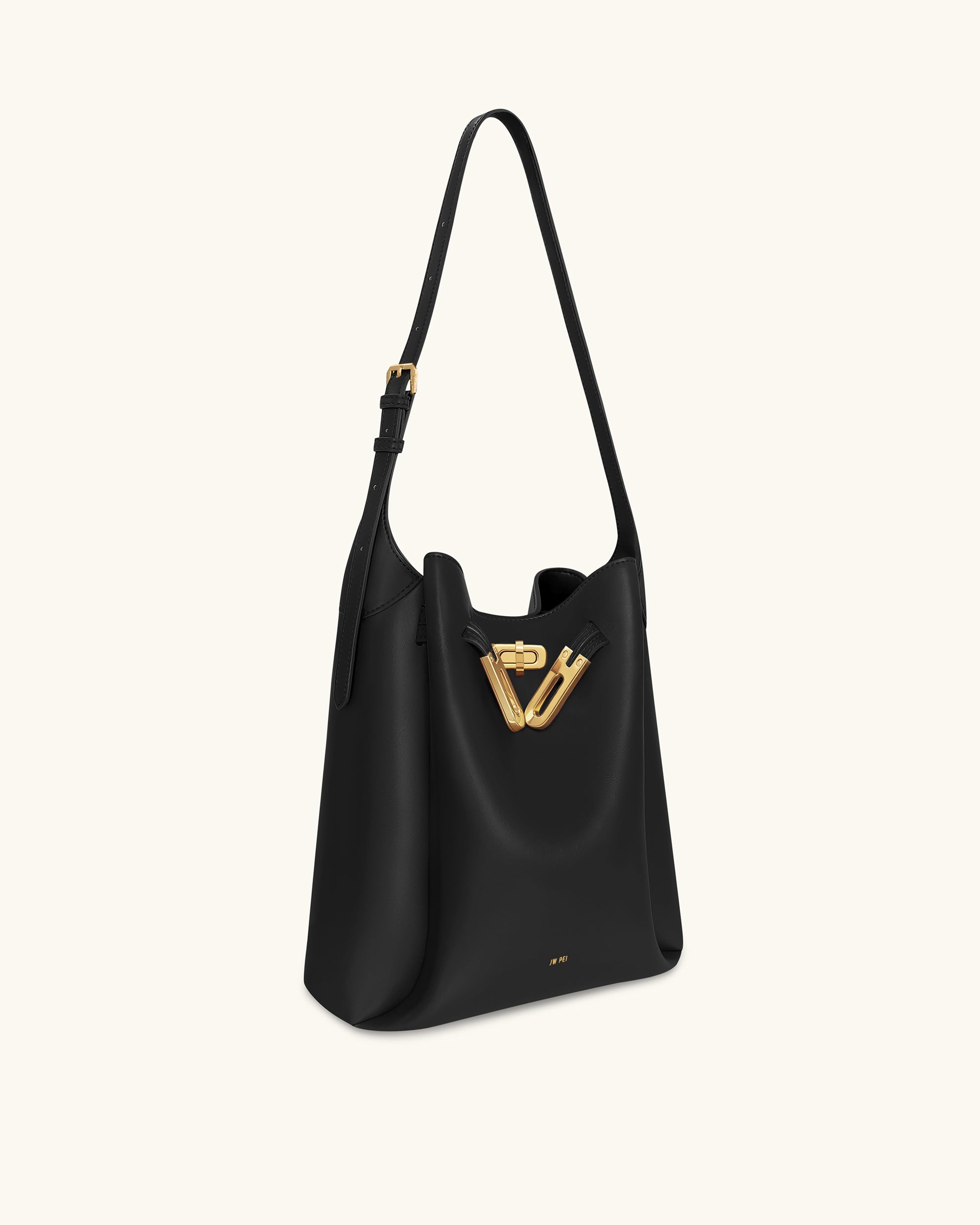 Charlene Double Buckle Hobo Bag - Black