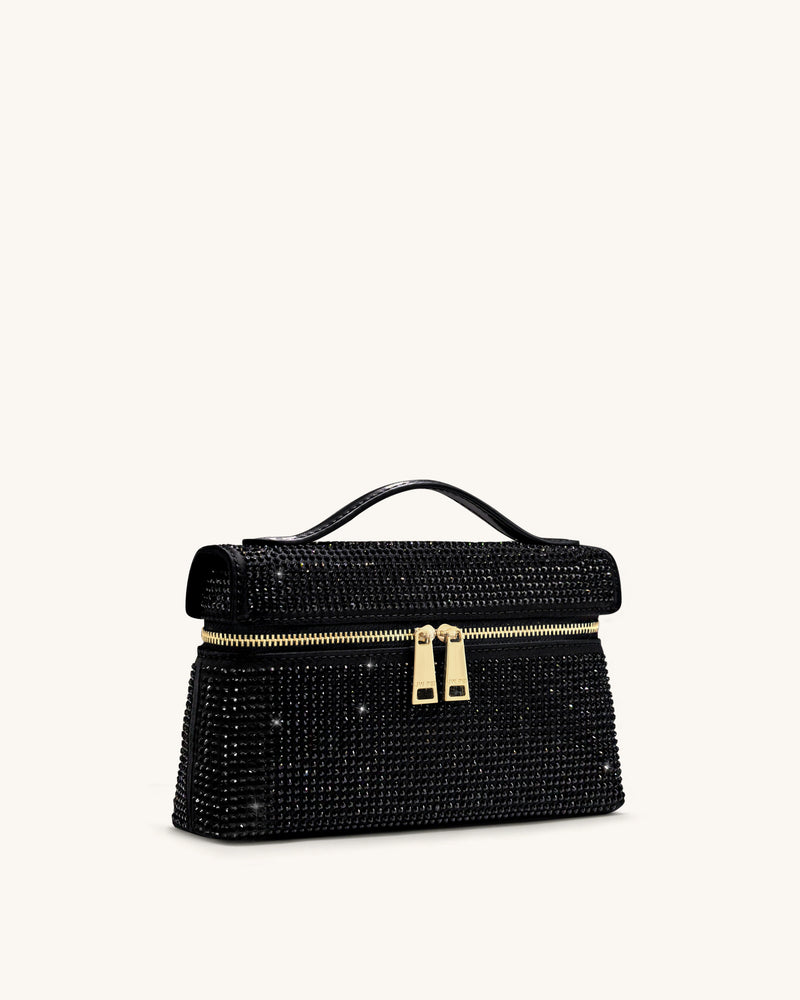 Thea Artificial Crystal Top Handle Bag - Black