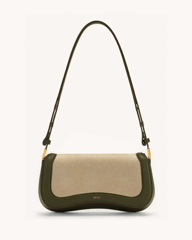 Joy Faux Suede Shoulder Bag - Khaki Green