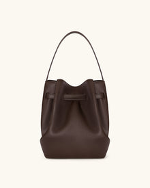 Clara Lock Accent Bucket Shoulder Bag - Mocha Brown