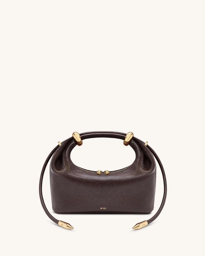 Ellie Metal Ring Embellished Top Handle Bag - Dark Brown