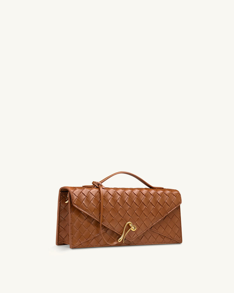 Celeste Woven Textured Envelope Top Handle Bag - Brown