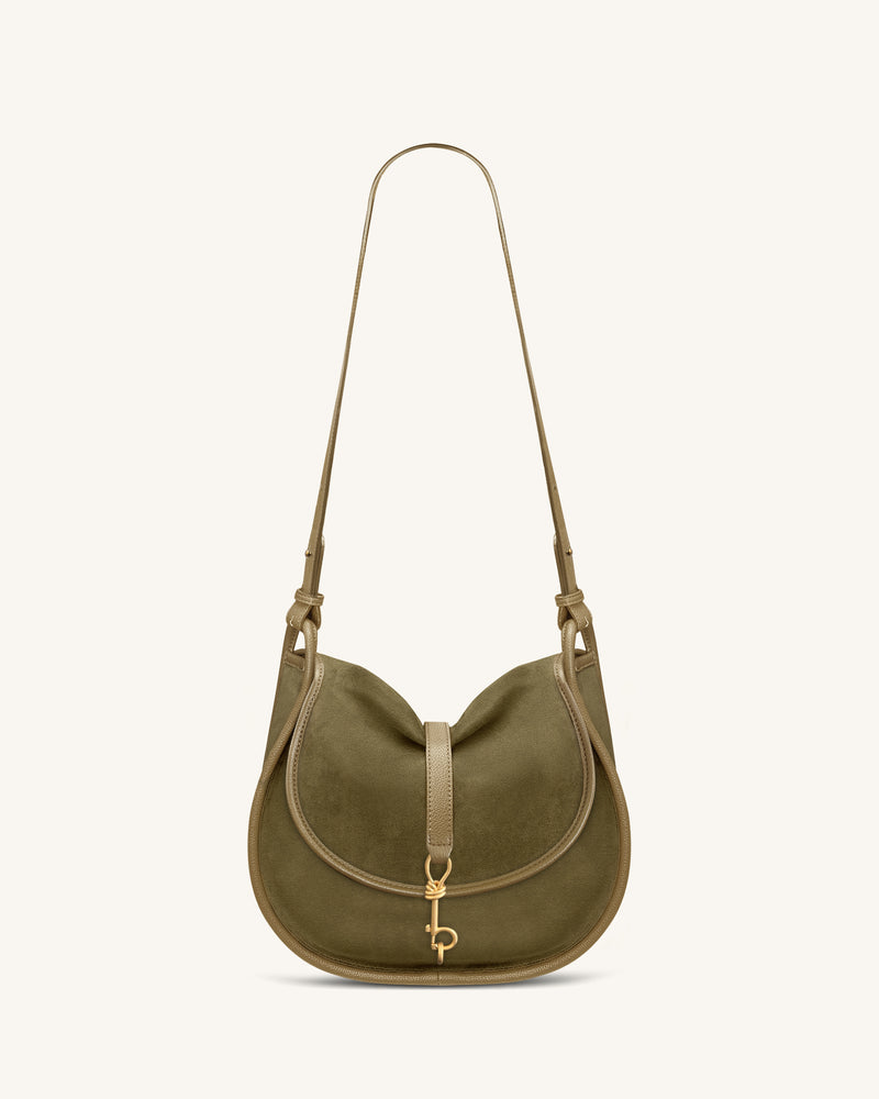 Arla Small Faux Suede Hobo Bag - Olive Green