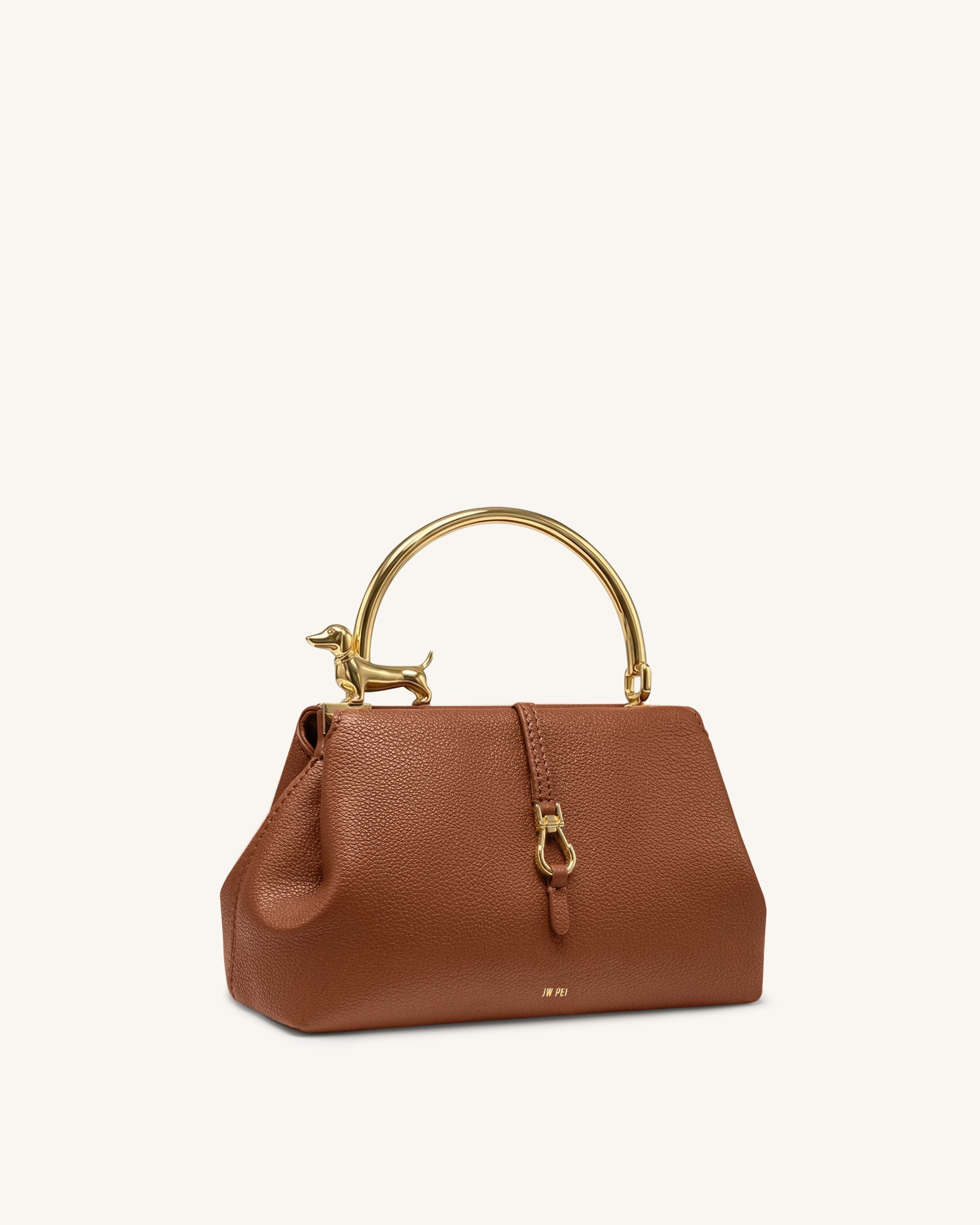 Bruna Dachshund Metal Handle Top Handle Bag - Brown