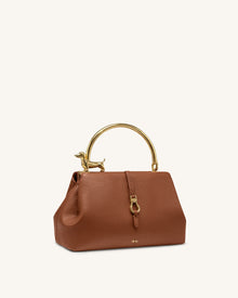 Bruna Dachshund Metal Handle Top Handle Bag - Brown