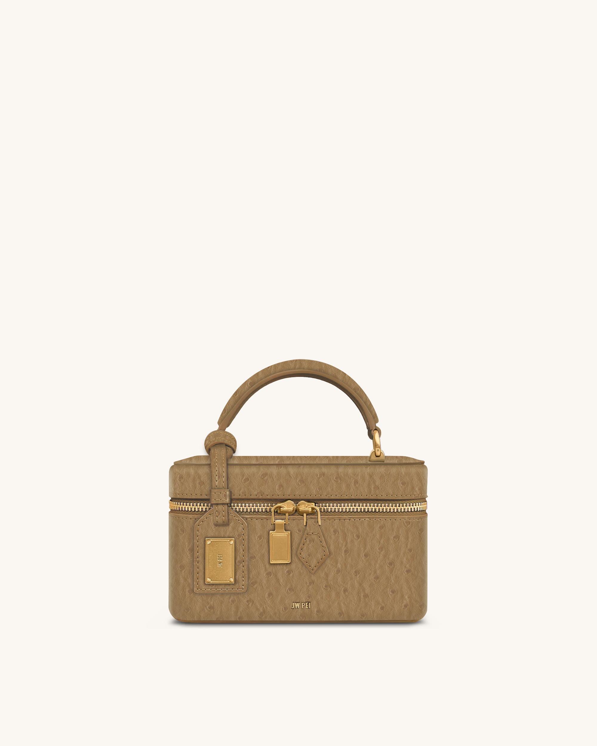 Cleo Faux Ostrich Texture Box Shape Top Handle Bag - Khaki