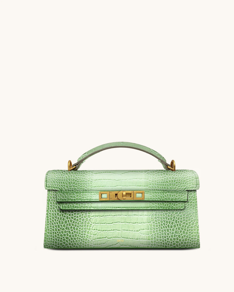 Noor Top Handle Bag - Green Croc