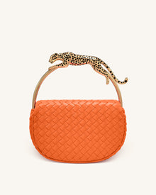 Ione Leopard Shaped Hardware Handle Woven Top Handle Bag - Orange