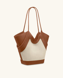 Maribel Panel Tote Bag - Brown Canvas