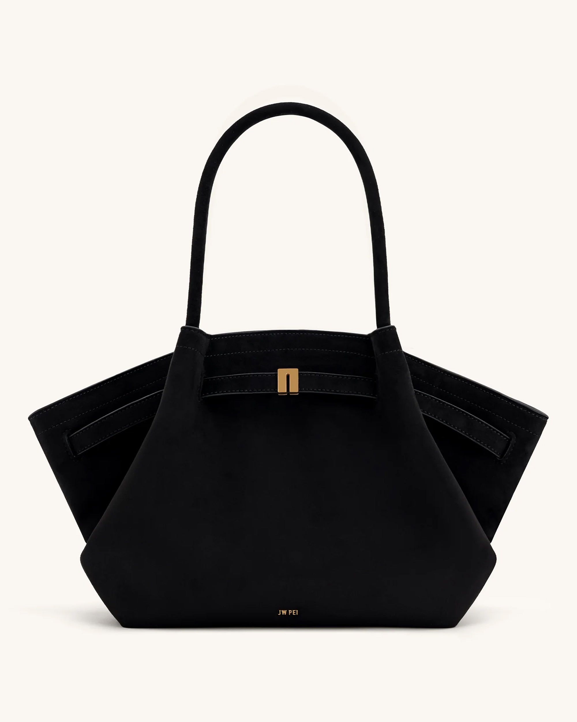 Hana Large Faux Suede Tote Bag - Black