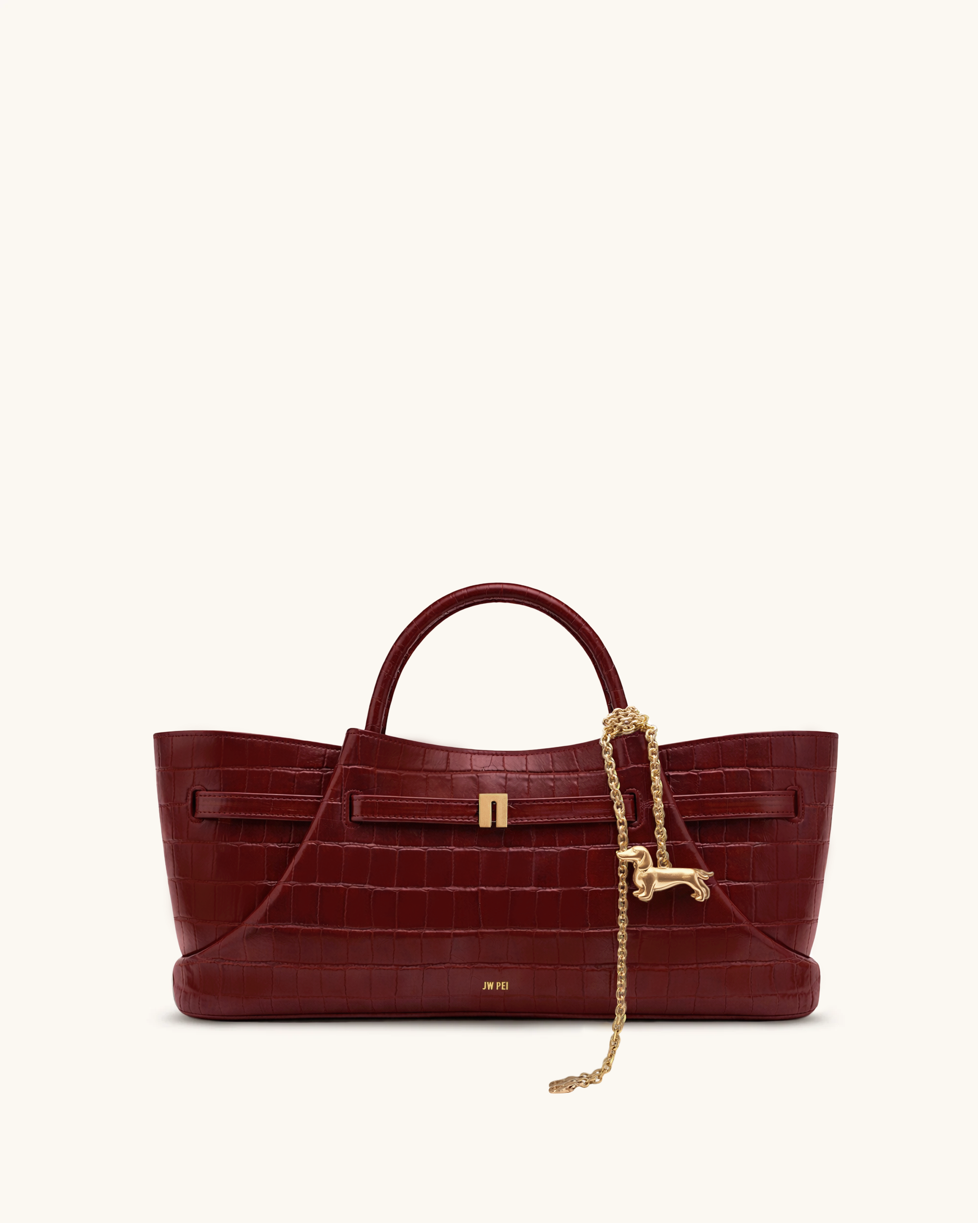 Maeve Dachshund Metal Charm Tote Bag - Burgundy Croc