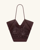 Maribel Woven Panel Tote Bag - Burgundy