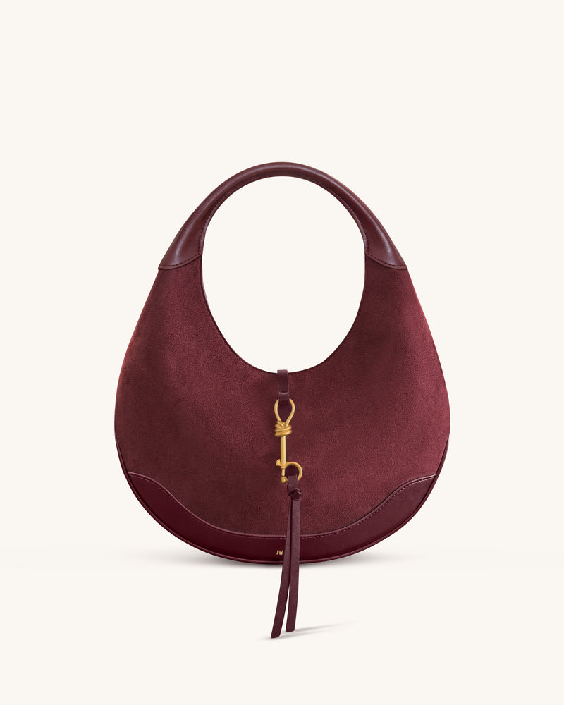 Colette Faux Suede Crescent Hobo Bag - Deep Claret